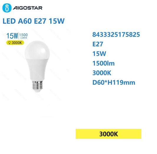 LED A60 E27 15w 3000K