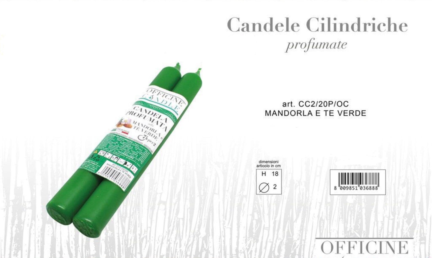 CANDELE CILINDRICHE mandorla e te verde 2pz