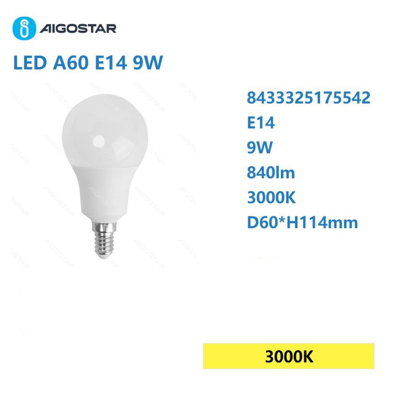 Led A60 E14 9w 3000k