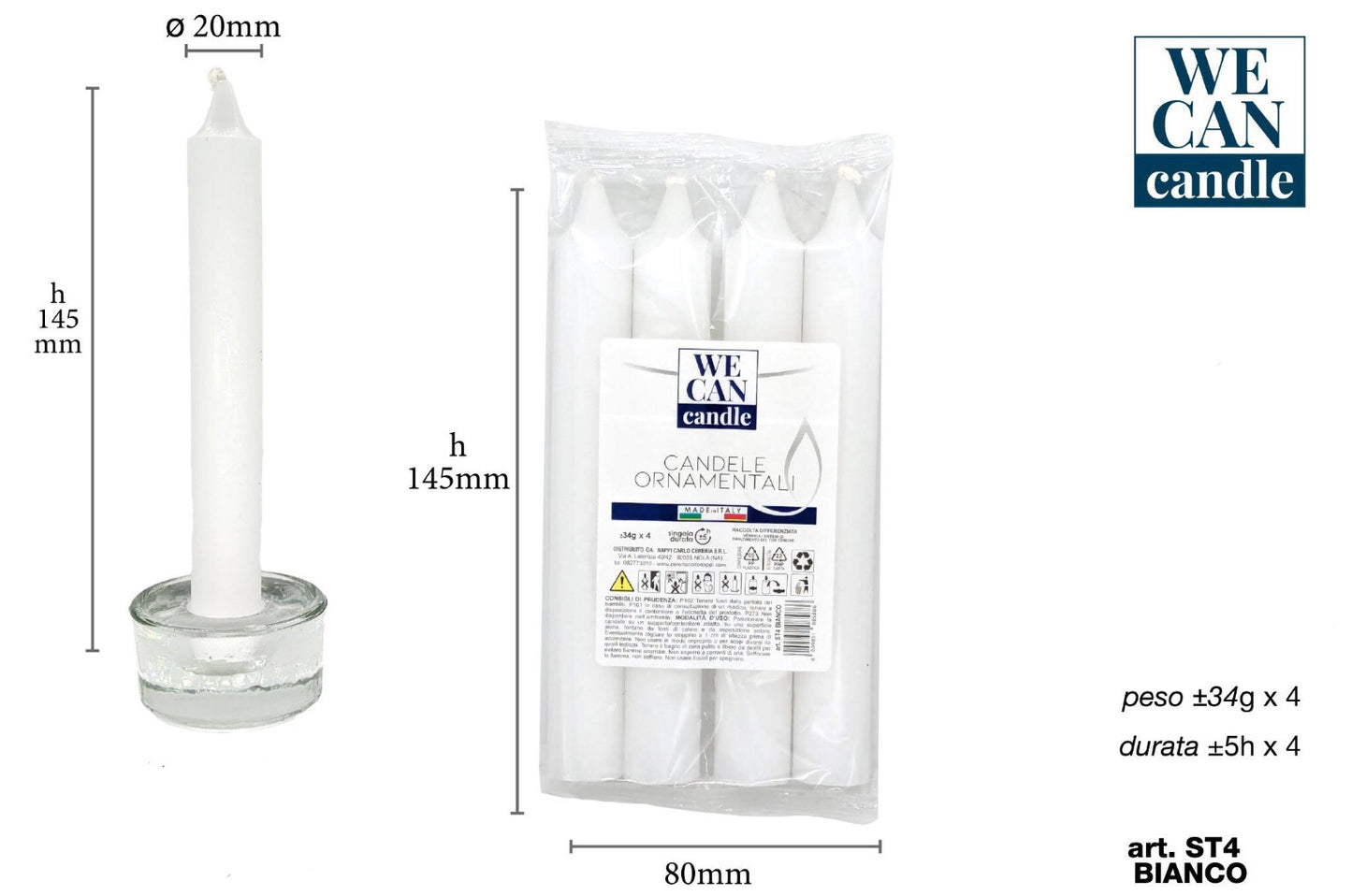 CANDELE WECAN bianco 4pz