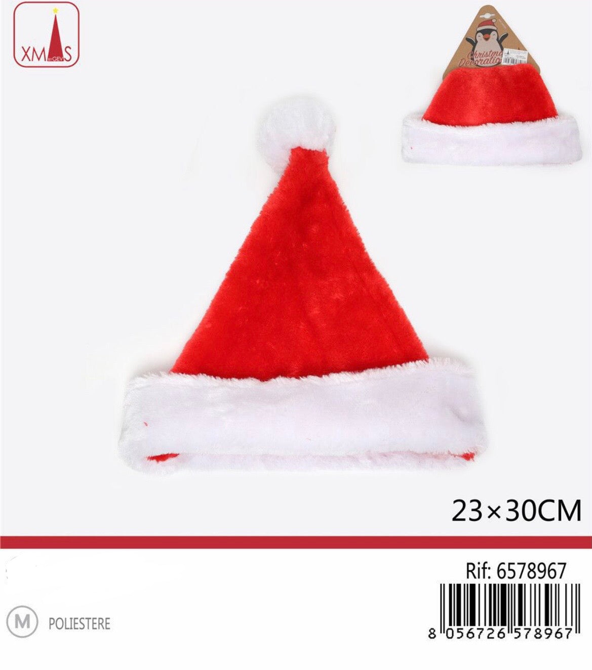 NATALIZIA cappello natalizio classico babbo natale 23x30cm