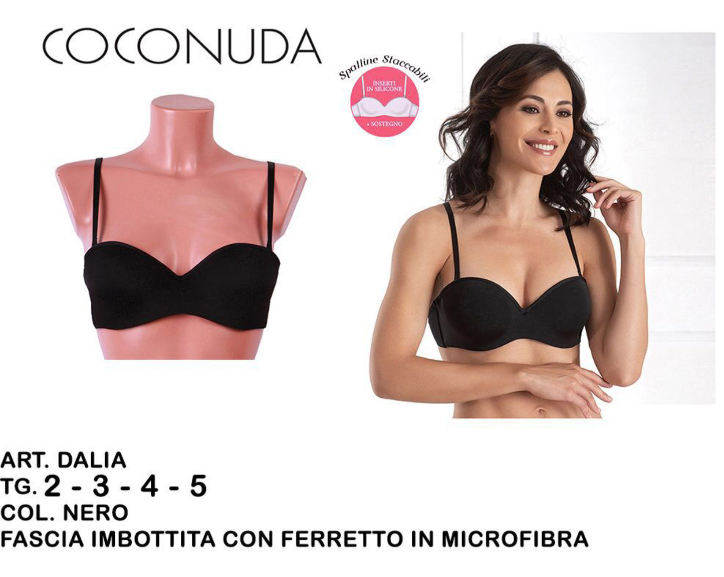 DALIA reggiseno fascia imbottita con ferretto in microfibra nero