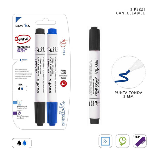 PRYMA marcatore lavagna bianca p/tonda 2mm 2pz n/b