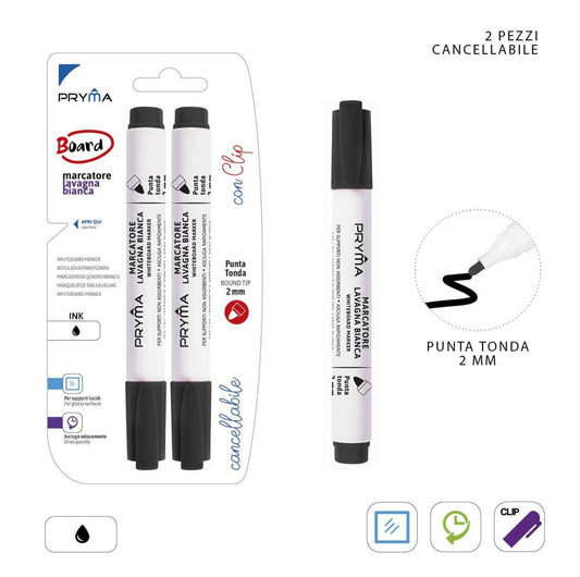 PRYMA marcatore lavagna bianca p/tonda 2mm 2pz nero
