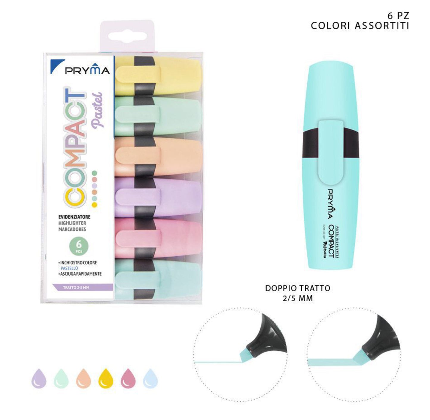 PRYMA evidenziatori COMPACT pastel