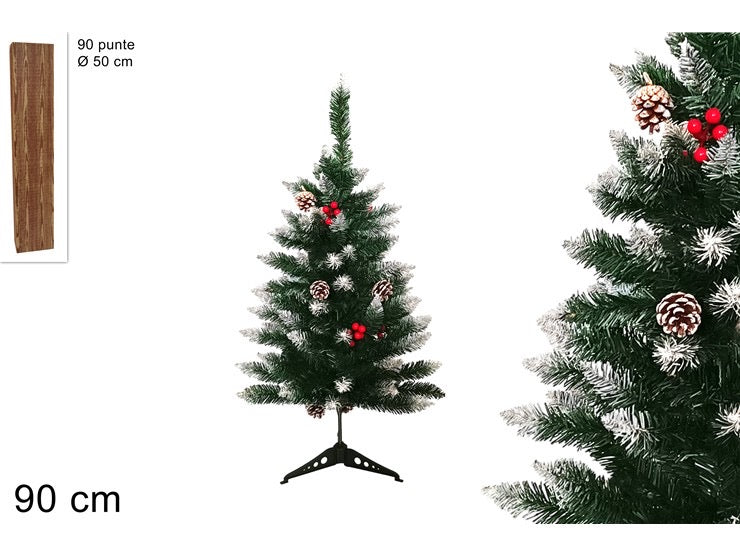 NATALIZIA albero 90cm 90punte innevato con pigne e bacche