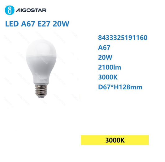 LED A67 E27 20W 3000k