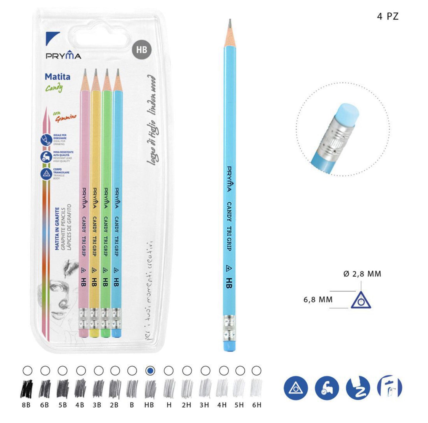 PRYMA matita grafite con gomma HB 4pz Candy