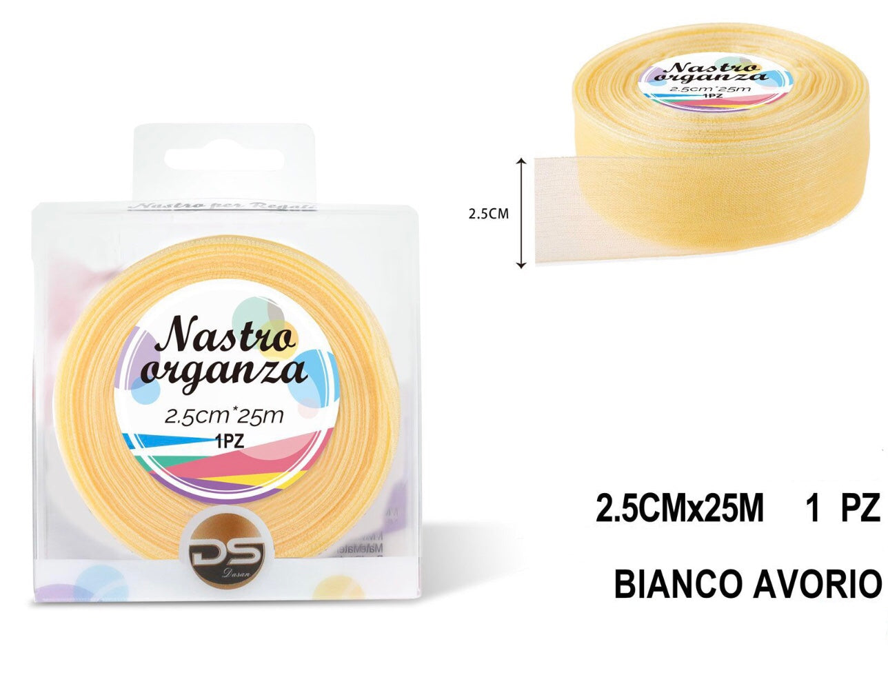 Nastro organza 2.5 cm BIANCO AVORIO