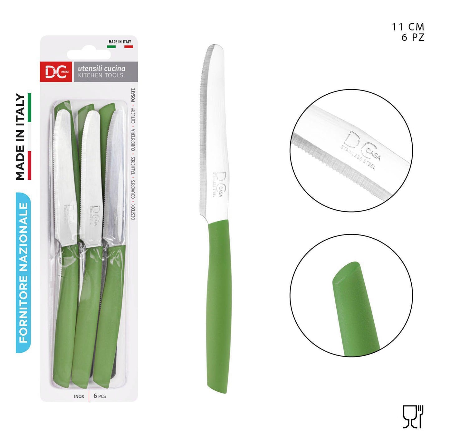 DC CASA coltello tavola tonda 11cm 6pz verde
