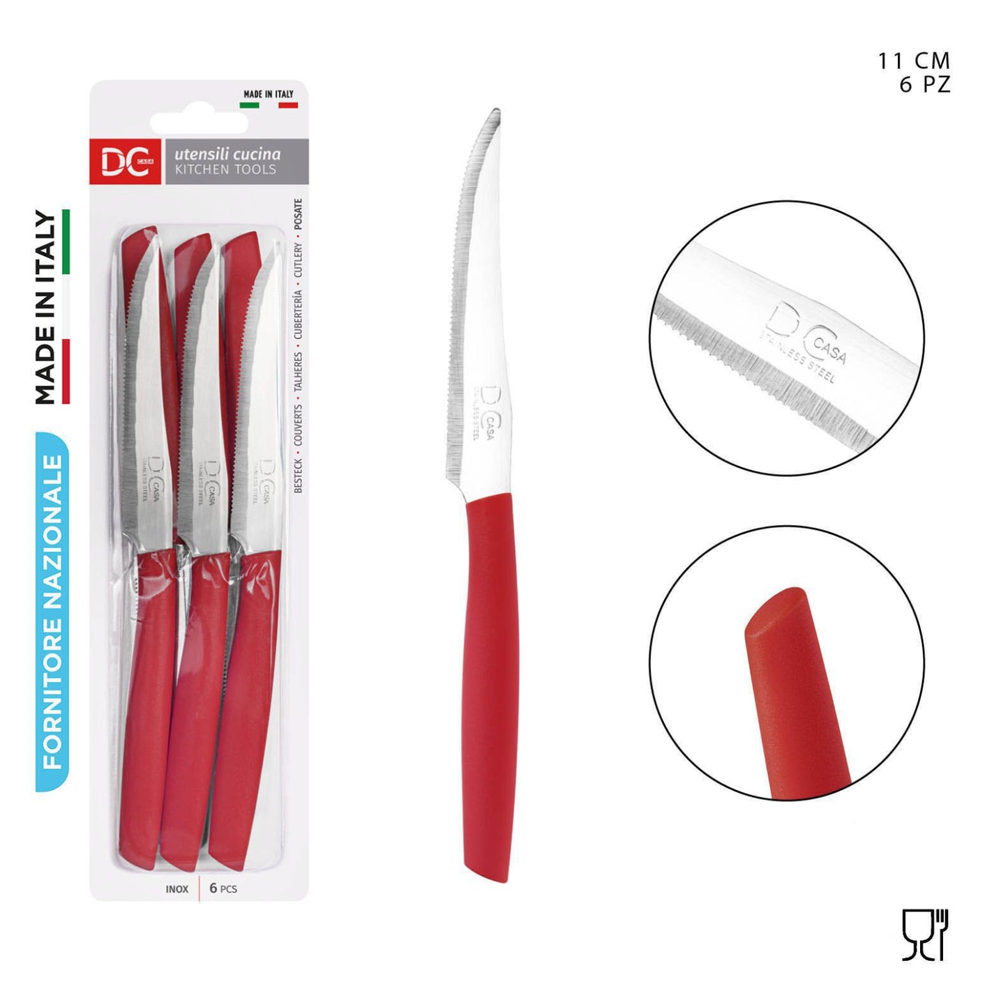 DC CASA coltello tavola bistecca 11cm 6pz rosso