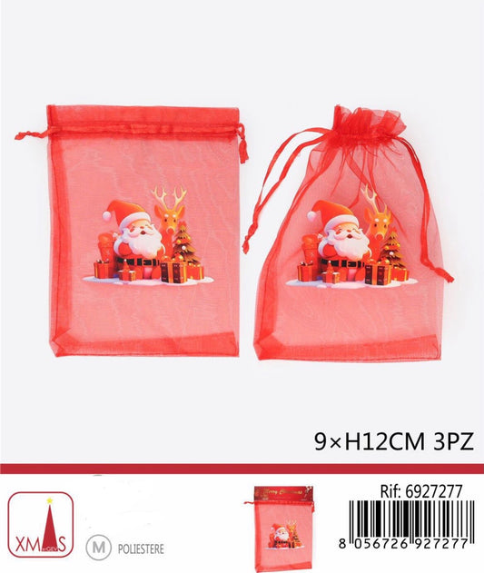 NATALIZIA sacchetto organza babbo natale 9x12cm 3pz