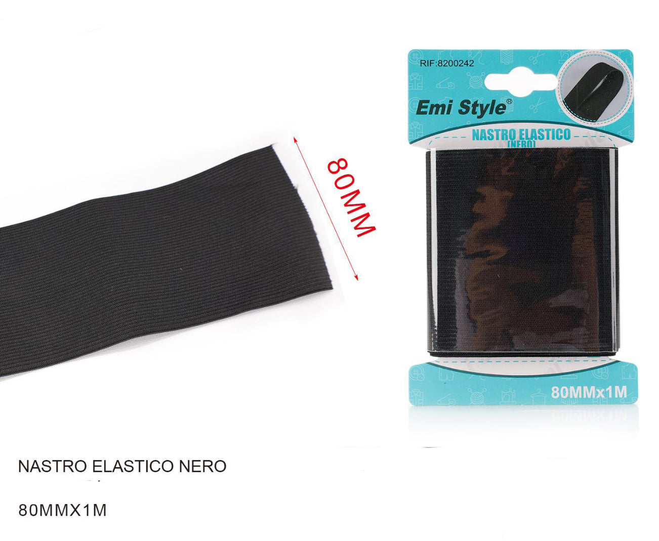 NASTRO elastico nero 80mmx1m