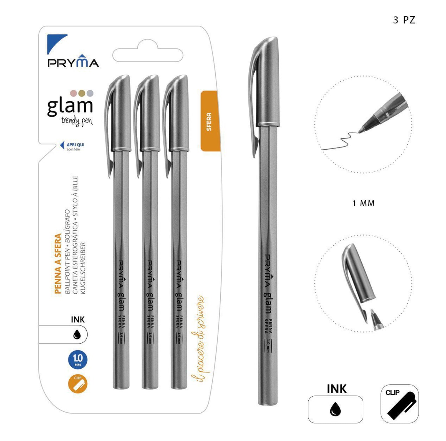 PRYMA penna sfere GLAM 3pz nero