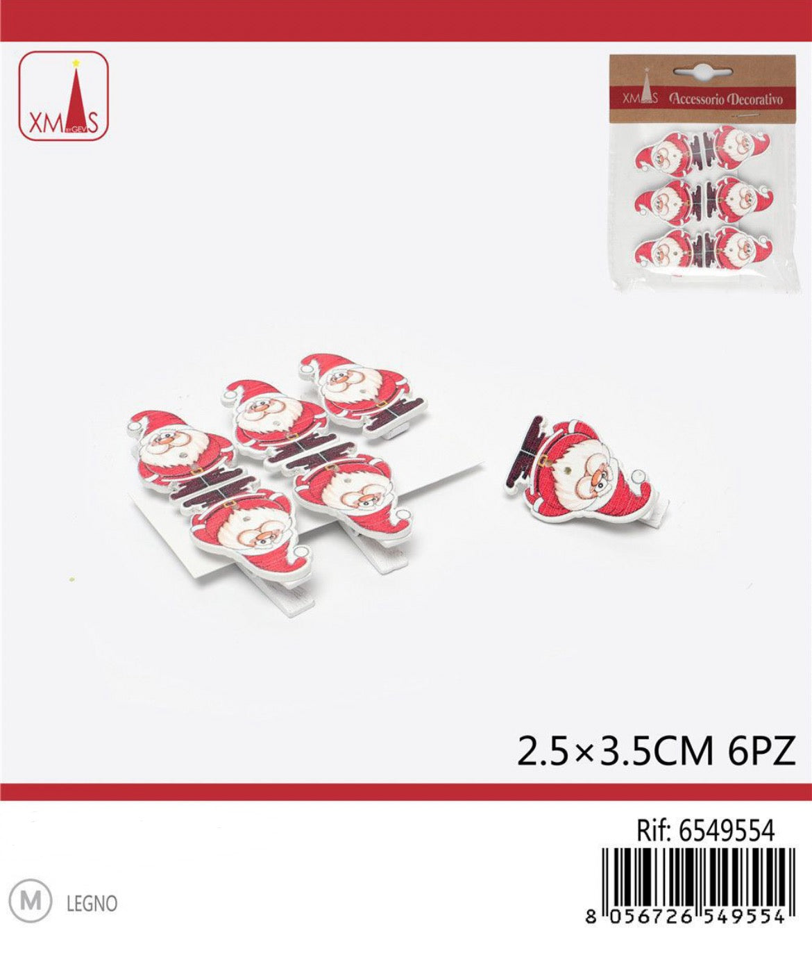 NATALIZIA mollette babbo natale 6pz 2.5x3.5cm