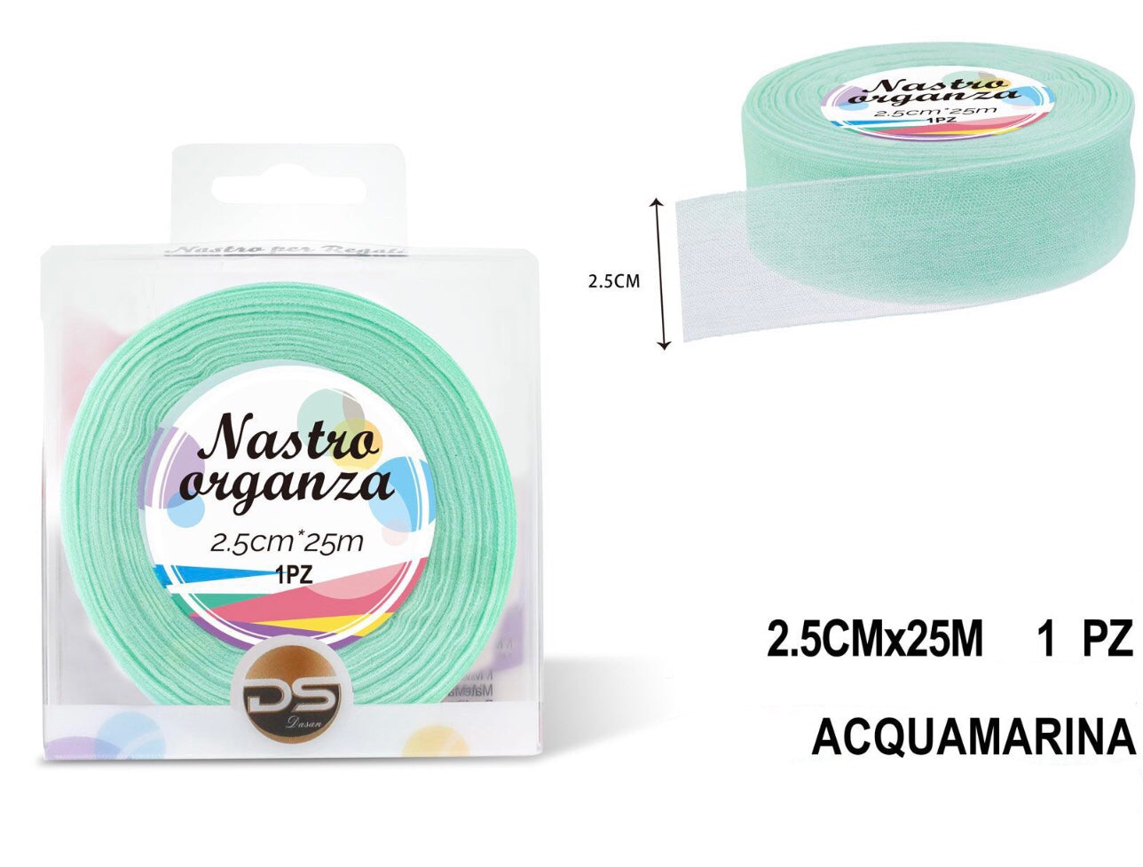 Nastro organza 2.5 cm ACQUAMARINA