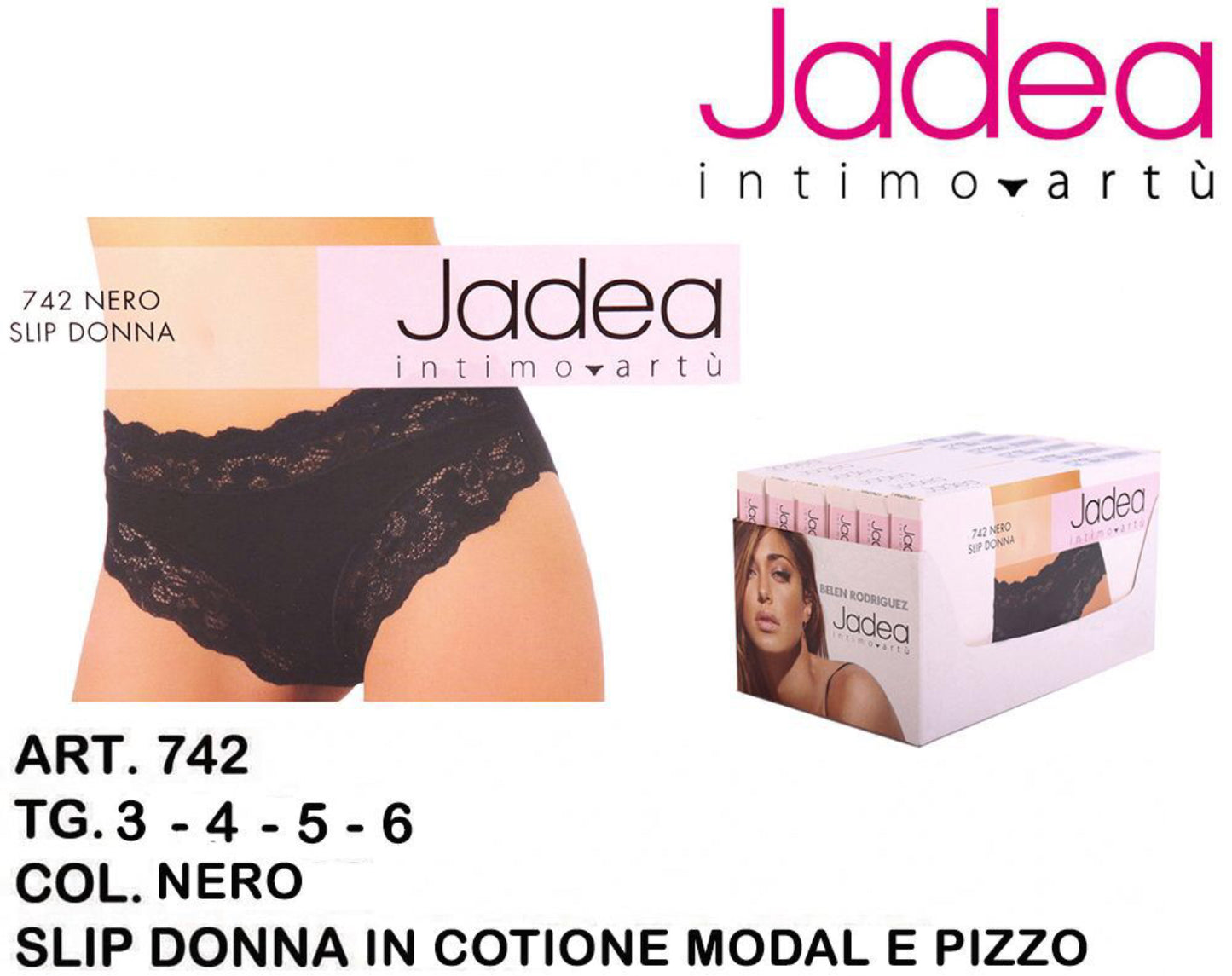 JADEA slip cotone bordo in pizzo nero 742