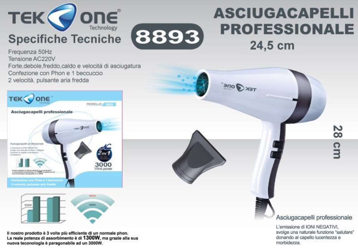 TEK ONE asciugacapelli professionale 8893