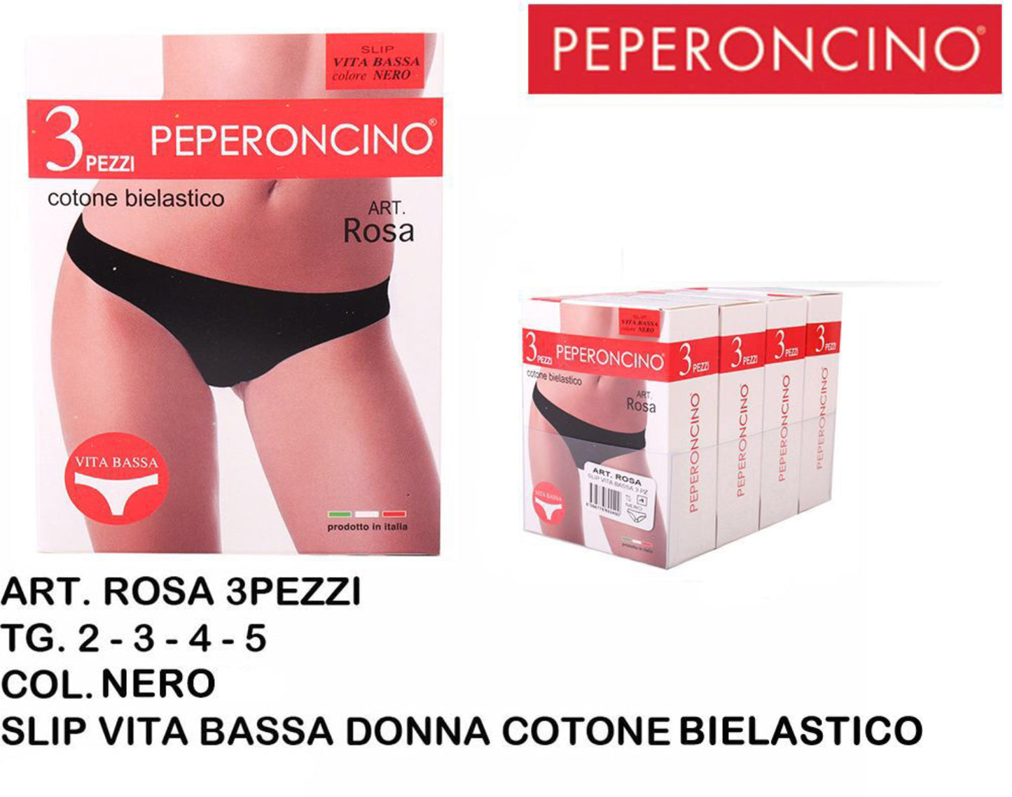 PEPERONCINO slip vita bassa cotone nero Art.Rosa