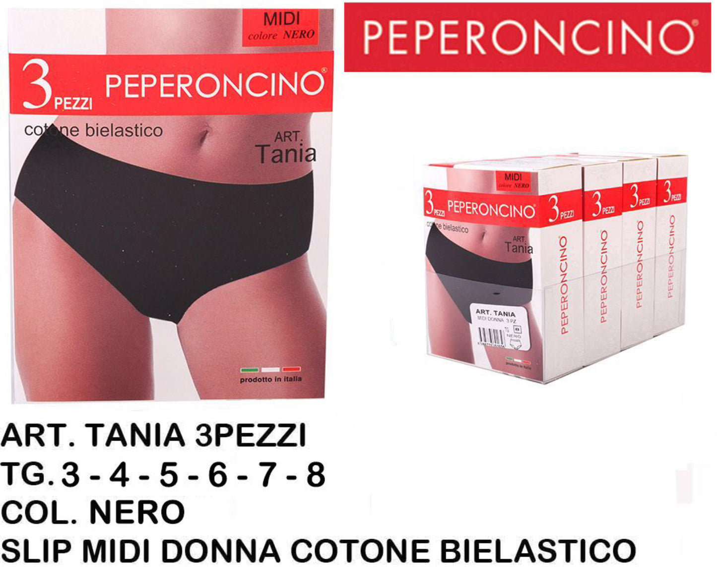 PEPERONCINO slip midi cotone nero Art.Tania